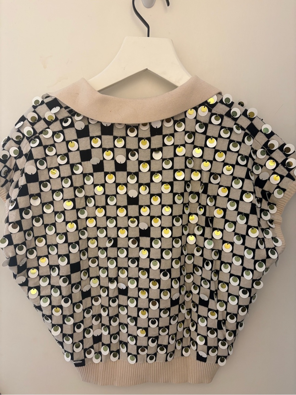 J. Crew Black, White & Beige Sequin Checker Polo Vest - Picture 3 of 3